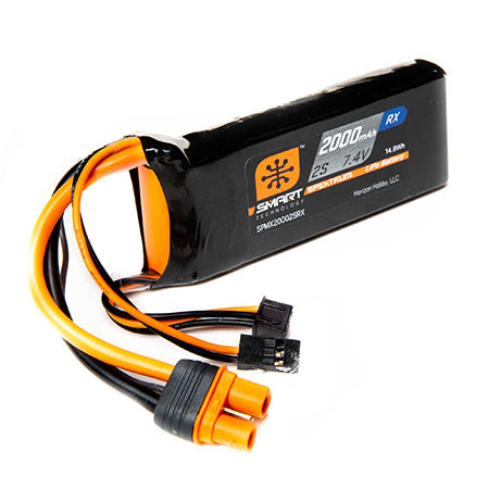 Spektrum SPMX20002SRX 2000mAh 2S 7.4V Smart LiPo Receiver Battery; IC3