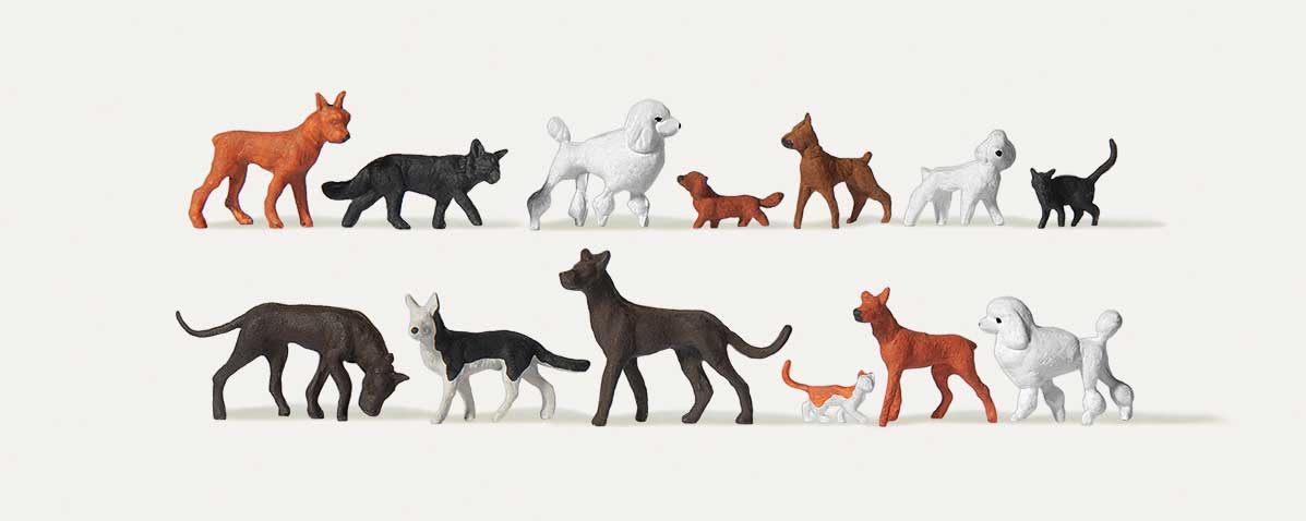Merten 212582 HO Dogs and Cats Figure (Set of 13)