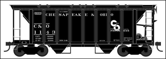 Bowser 42747 HO Chesapeake & Ohio R-T-R 70-Ton 2-Bay Covered Hopper #1143