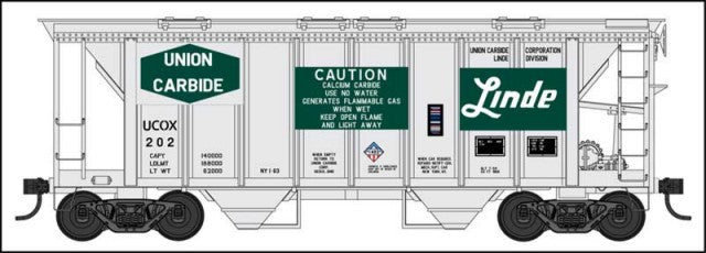 Bowser 42771 HO Union Carbide Linde 70-Ton 2-Bay Covered Hopper RTR #202