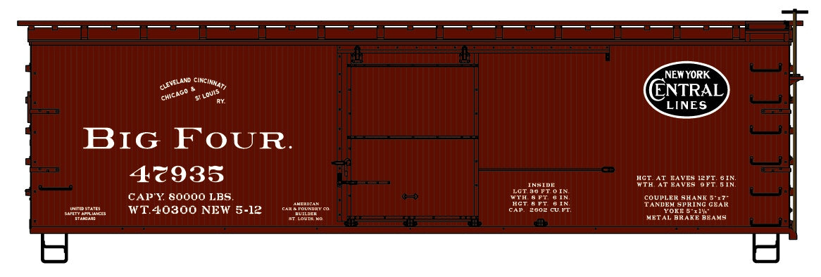 Accurail 1711 HO Big Four 1700 Series 36' Double Sheath Wood Boxcar #47935