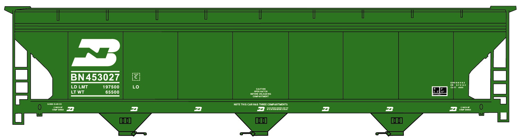 Accurail 2112 HO Burlington Northern ACF 3-Bay Covered Hopper Car #453027