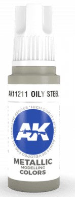 AK Interactive 11211 Oily Steel Metallic Acrylic Paint - 17 ml Bottle