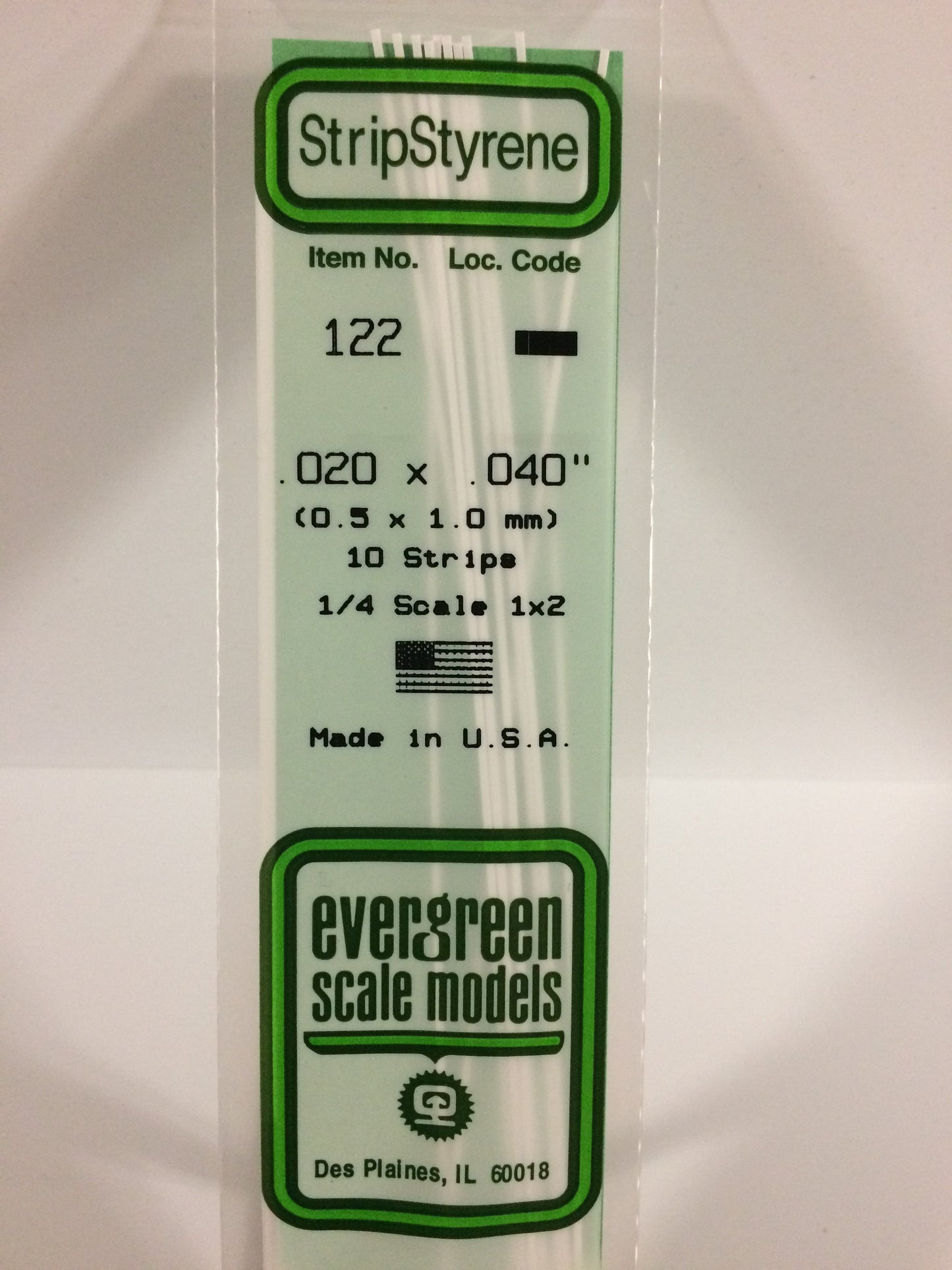 Evergreen Scale Models 122 .020" x .040" x 14" Polystyrene Strips (Pack of 10)