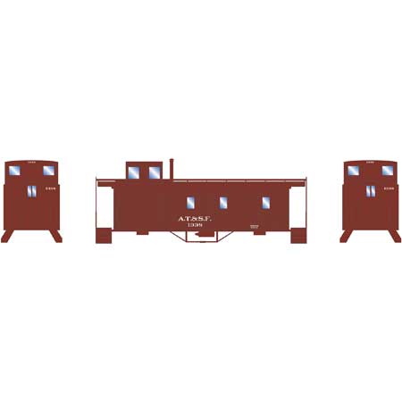 Athearn 14467 N Scale Santa Fe 30' Wood Side 3-Window Caboose #1338