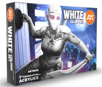 AK Interactive 11609 White Acrylic Paint Set - 17ml Bottles (Set of 6)