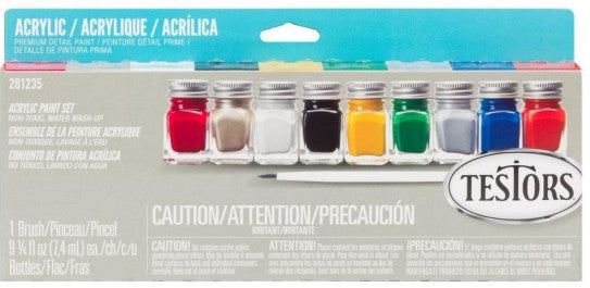 Testors 281235 Finishing Acrylic Paint with Brush Value Pack (Set of 9)