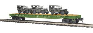 MTH 20-95425 O U.S. Army Flatcar w/(3) Military Transport Vehicles #609460