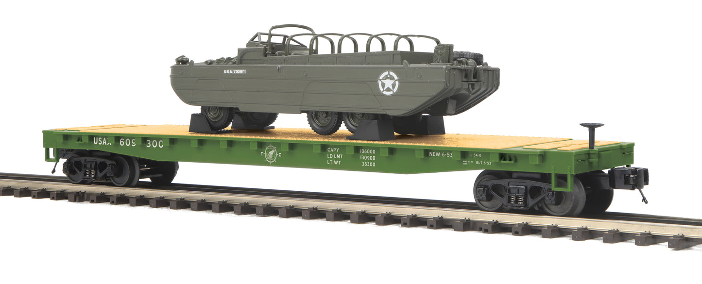 MTH 20-95400 O U.S. Army Premier Flatcar with GMC DUKW 353 #609300 LN/Box