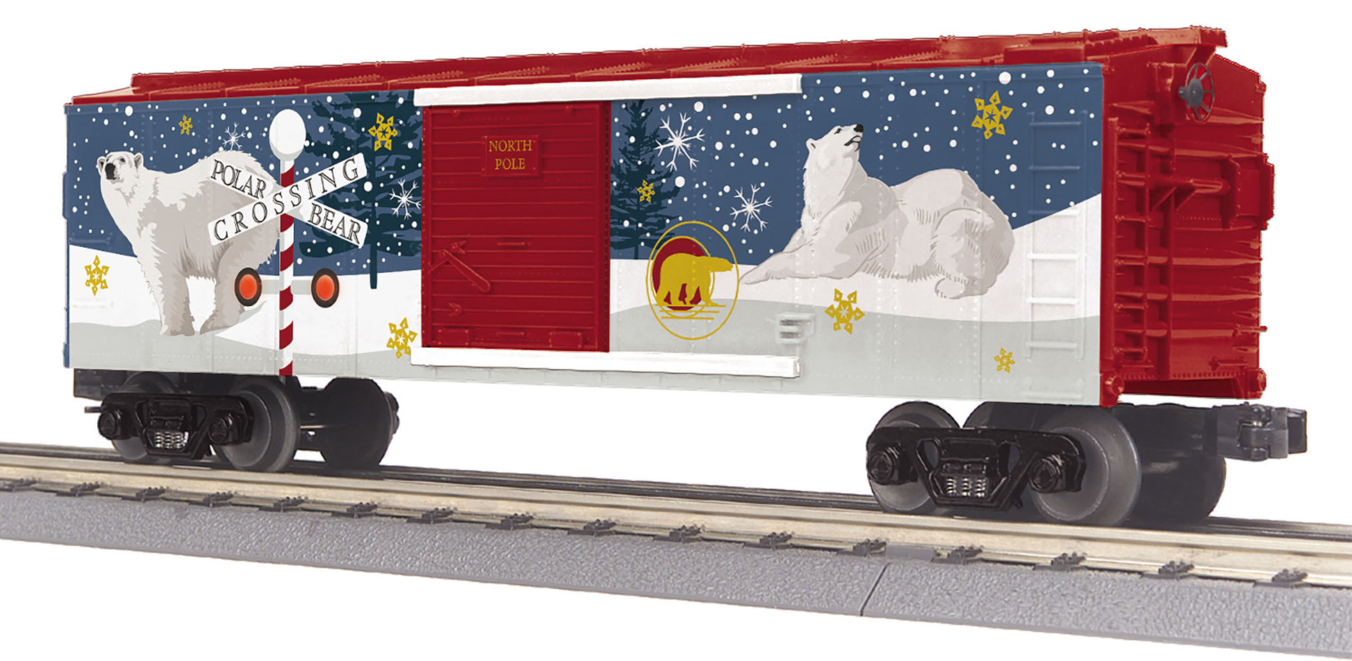 MTH 30-71033 O Gauge North Pole RailKing Boxcar w/ Blinking LEDs NIB