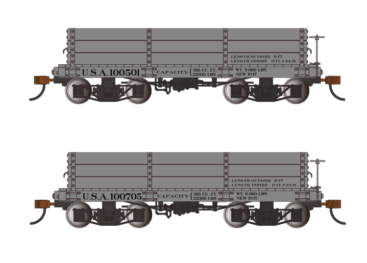 Bachmann 26532 On30 USA Gray 18' Low-Side Gondola #100501/100705 (Set of 2)