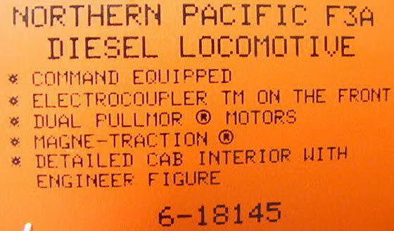 Lionel 6-18147 O Gauge Northern Pacific F3 AB Diesel Locomotive Set #2390A/2390C LN/Box