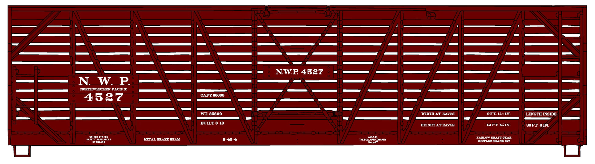 Accurail 4746 HO NWP 40' Wood Stock Car with Fishbelly Underframe Kit