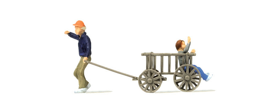 Preiser 28112 HO 2 Childrens With Wooden Cart Hand-Painted Figures