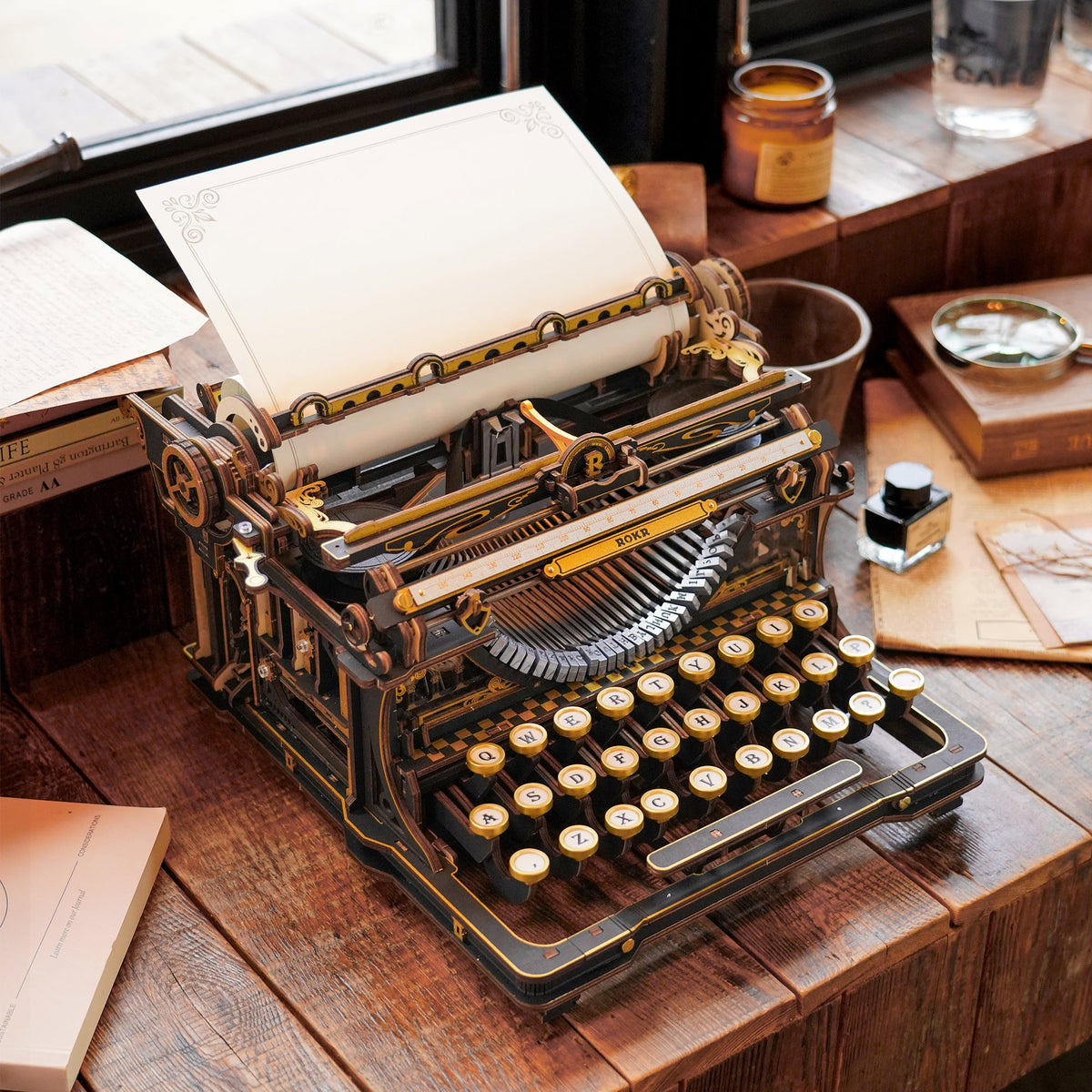 Robotime LK703B ROKR Classic Version Mechanical Typewriter Wooden 3D Puzzle