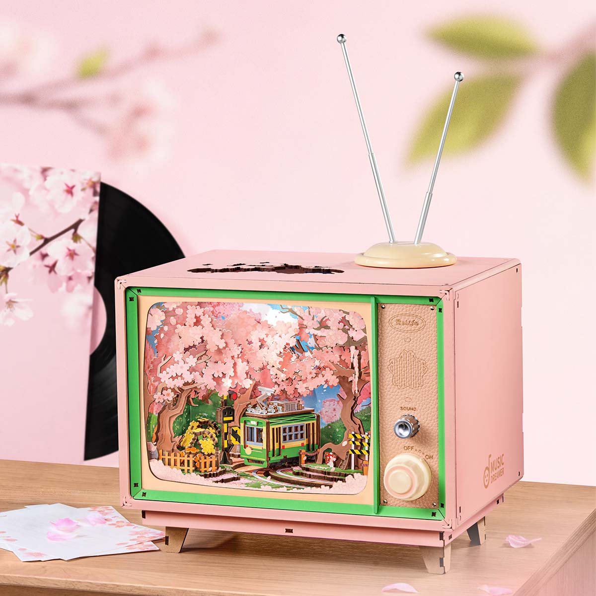 Robotime AMT02 Rolife Sakura Dreamy Tour DIY Music Box 3D Wooden Puzzle