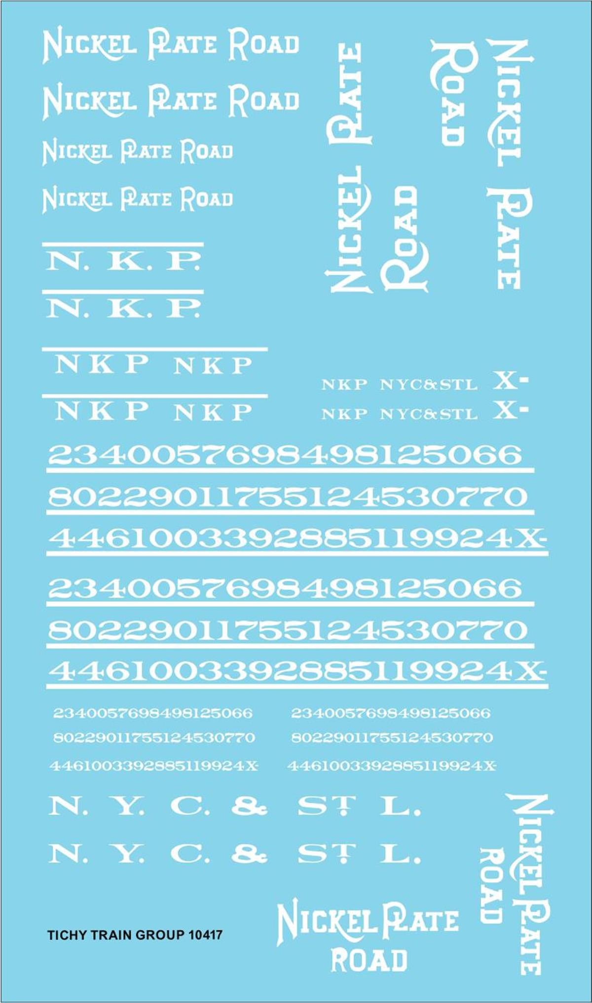Tichy 10417 HO Nickel Plate Roadname White Decal Sheet