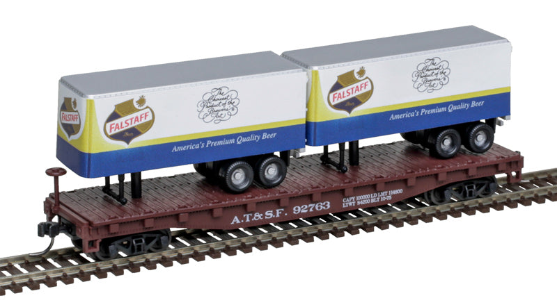 Atlas 50006505 N Falstaff/ATSF Trainman Flat Car with Two Trailers #92756
