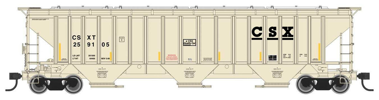 Walthers 910-49010 HO CSX 57' Trinity 4750 3-Bay Covered Hopper Car #259389