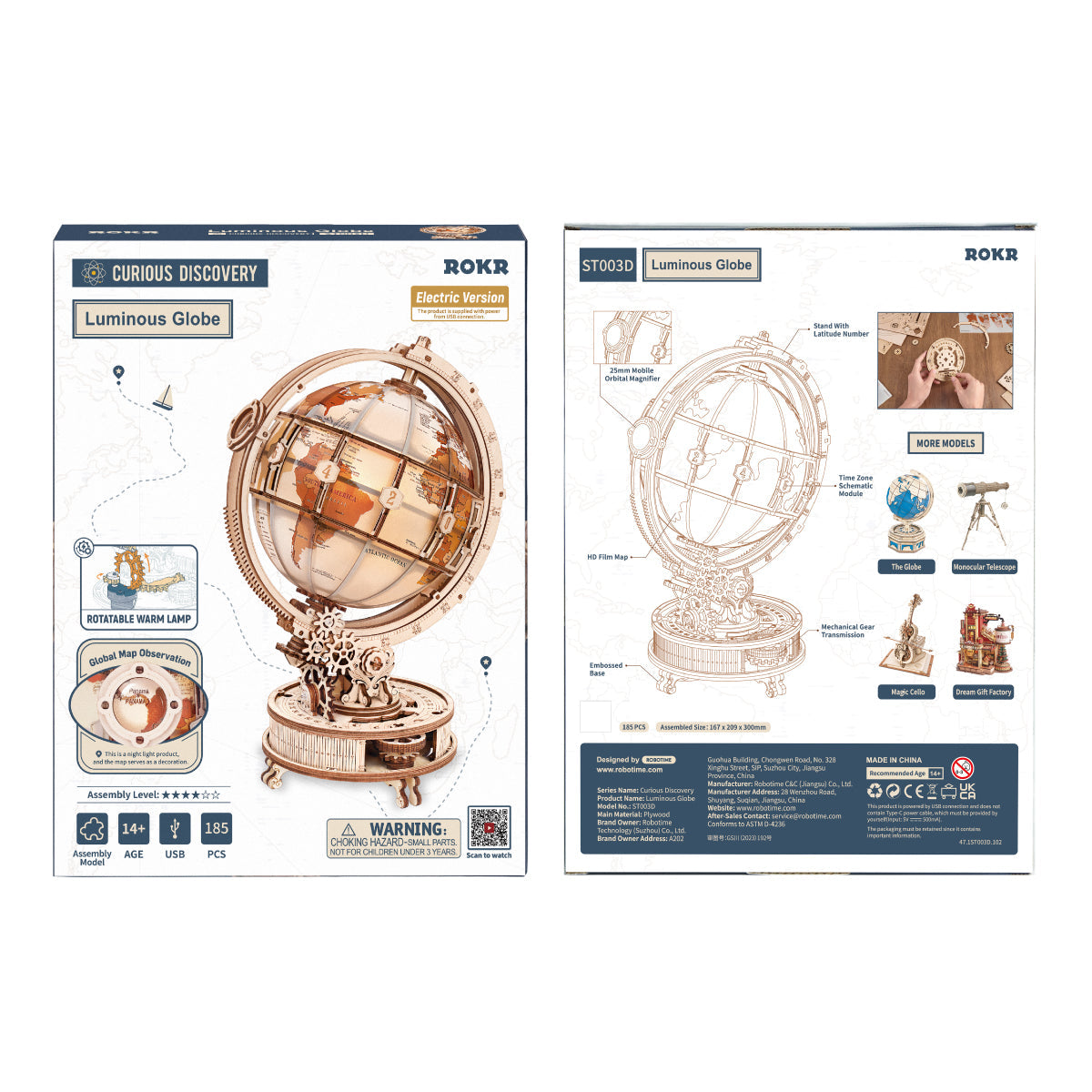Robotime ST003D ROKR Electric Version Luminous Globe 3D Wooden Puzzle