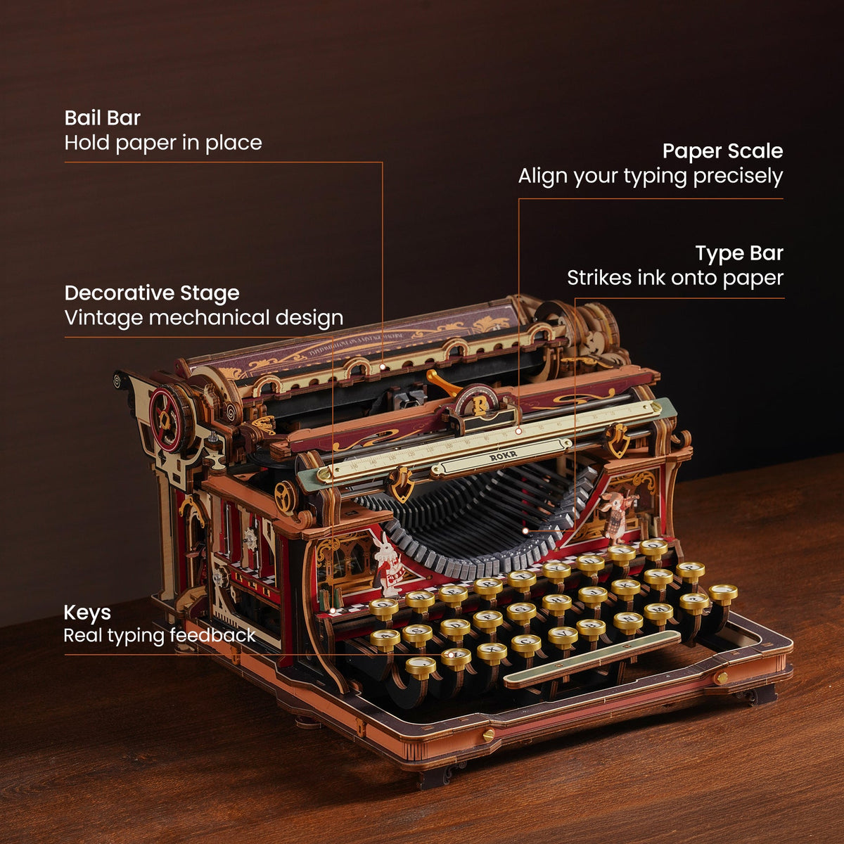 Robotime LK703C ROKR Magic Version Mechanical Typewriter Wooden 3D Puzzle