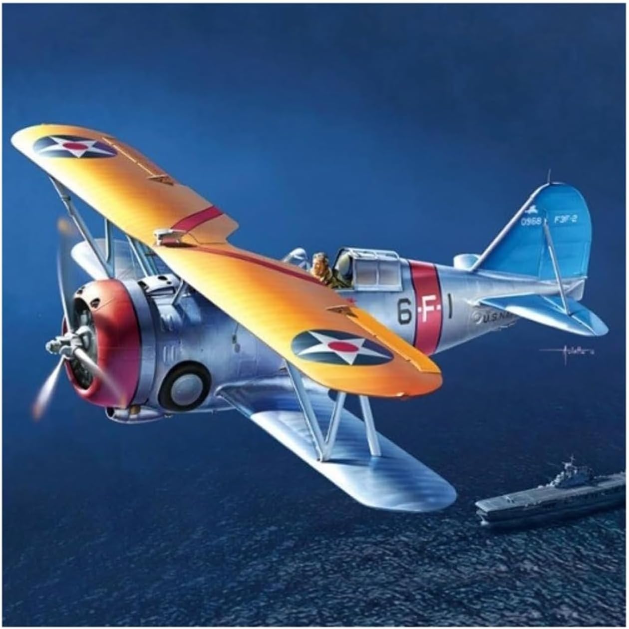 Academy 12326 1:48 US Navy Fighter F3F-2 VF-6 "Fighting Six" Military Plane Kit