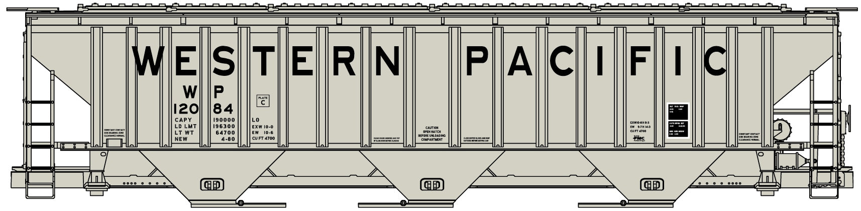 Accurail 6534 HO Scale Western Pacific PS 3-Bay Covered Hopper Kit