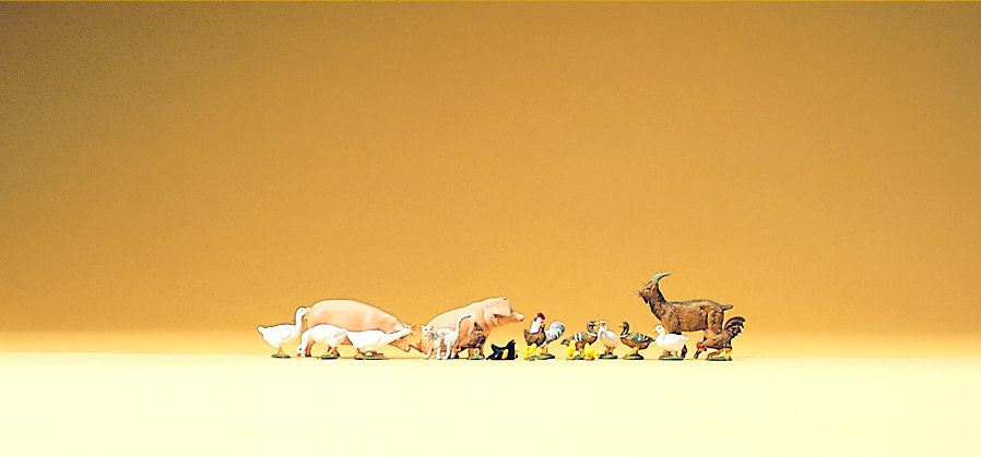 Preiser 79093 N Animals Pigs, Goats, Geese & Chickens Figures (Set of 14)