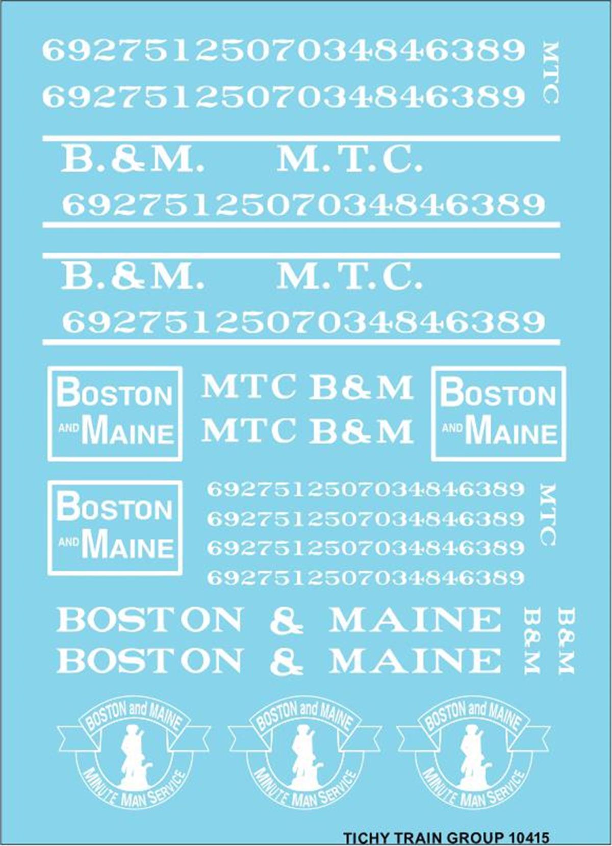 Tichy 10415 HO B&M/MTC Roadname Set White Decal Sheet