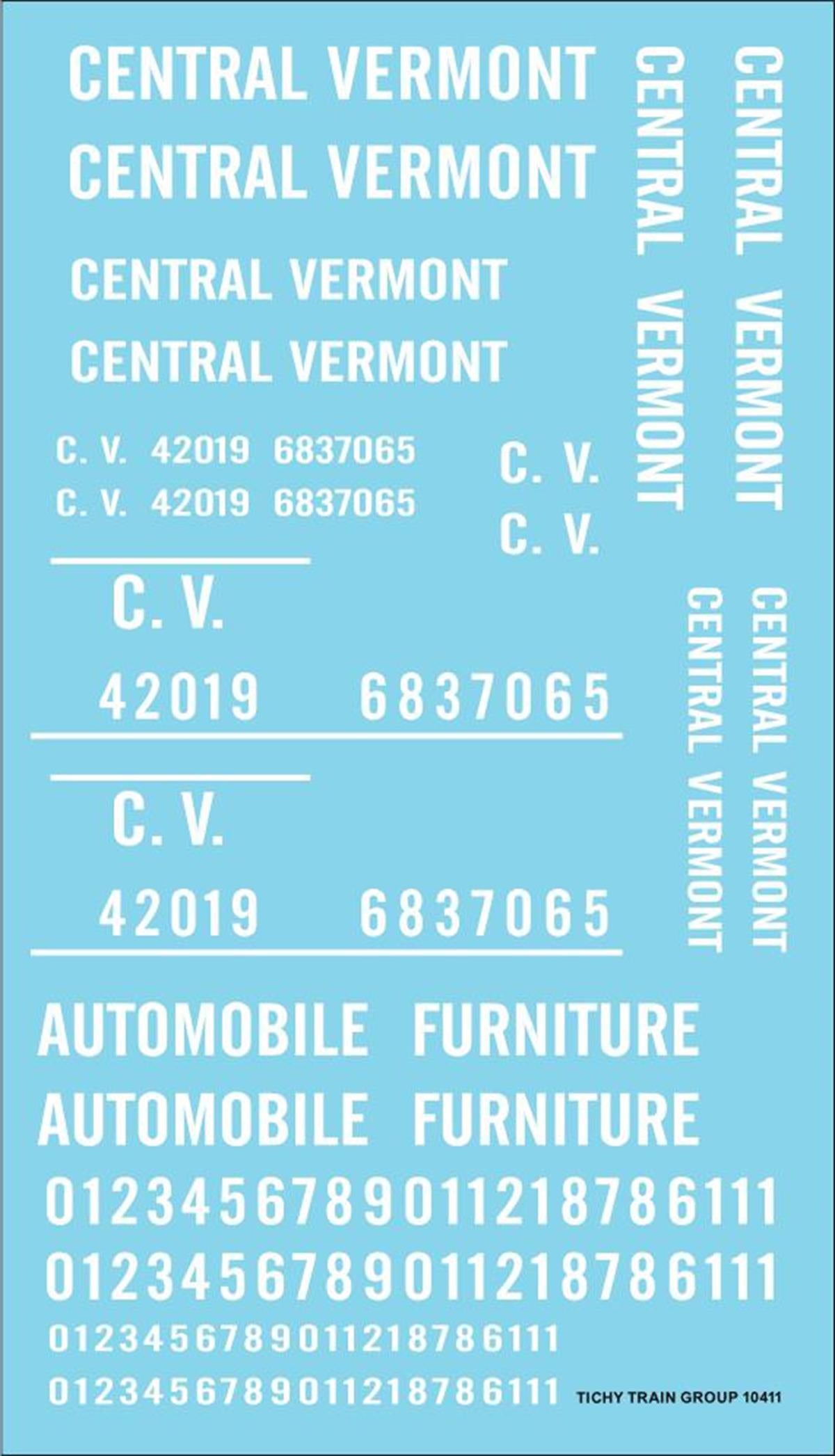 Tichy 10411N N Central Vermont Roadname White Decal Sheet