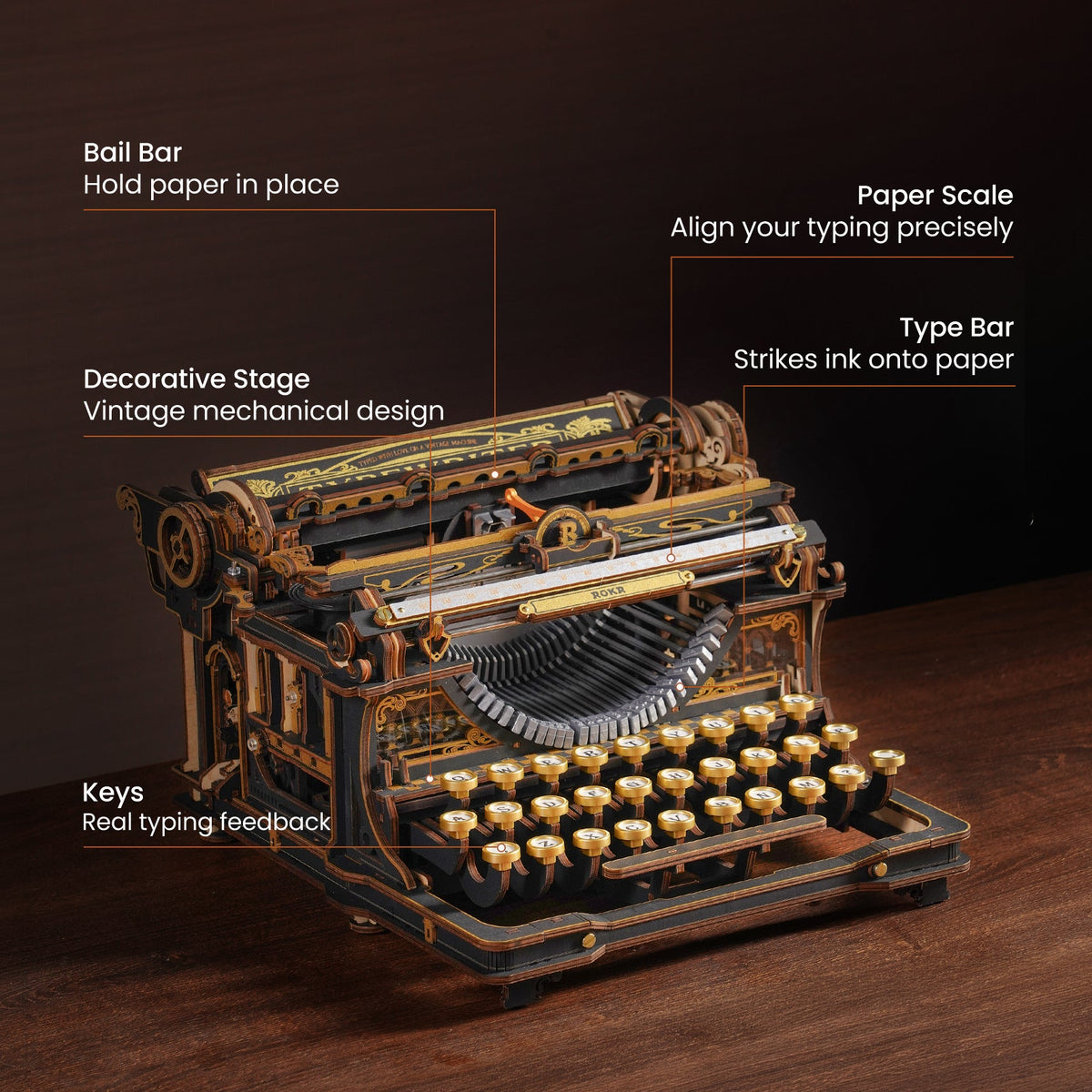 Robotime LK703B ROKR Classic Version Mechanical Typewriter Wooden 3D Puzzle