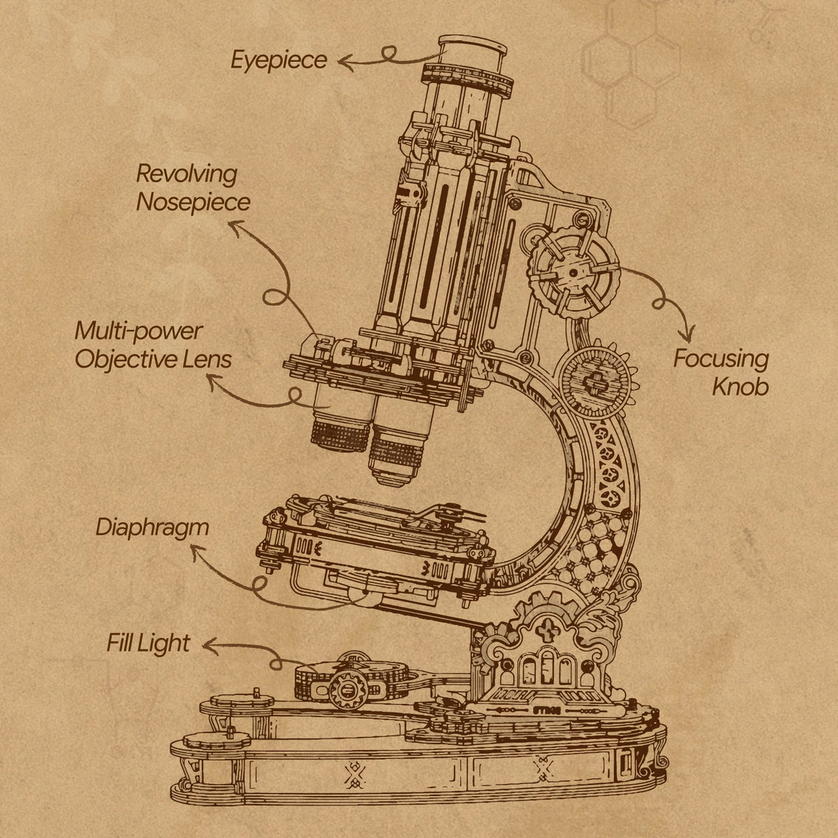 Robotime ST005 ROKR Microscope Mechanical Wooden 3D Puzzle