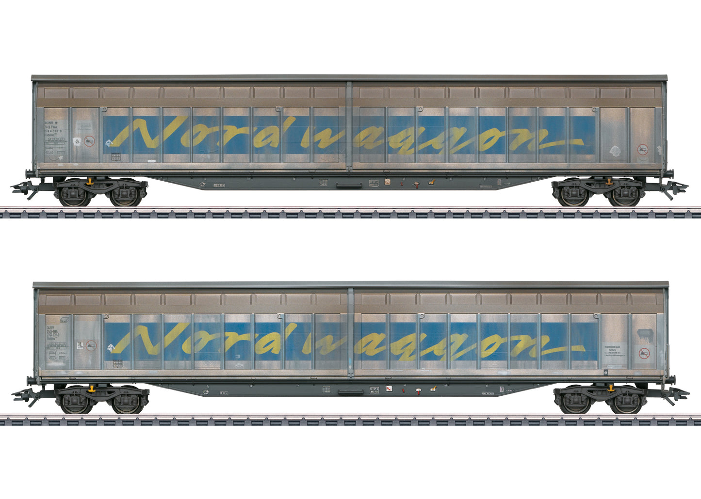Marklin 48065 HO Transwaggon Habiins 4-Axle Sliding Wall Boxcar (Set of 2)