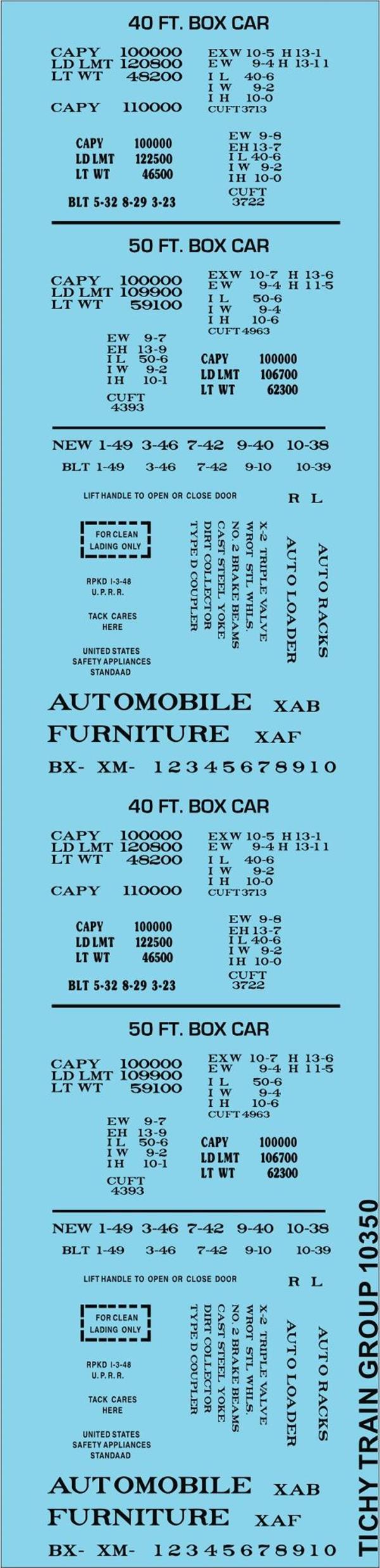 Tichy 10350N N Generic Black 40' & 50' Boxcar Decal Sheet