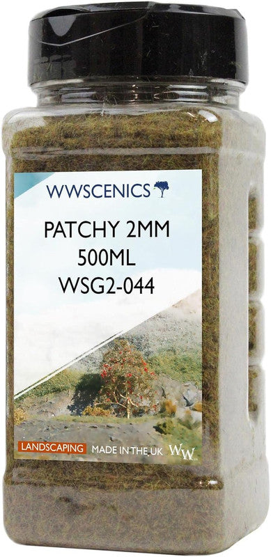 WWScenics WSG2-044 2mm Patchy Static Grass - 500 ml. Canister