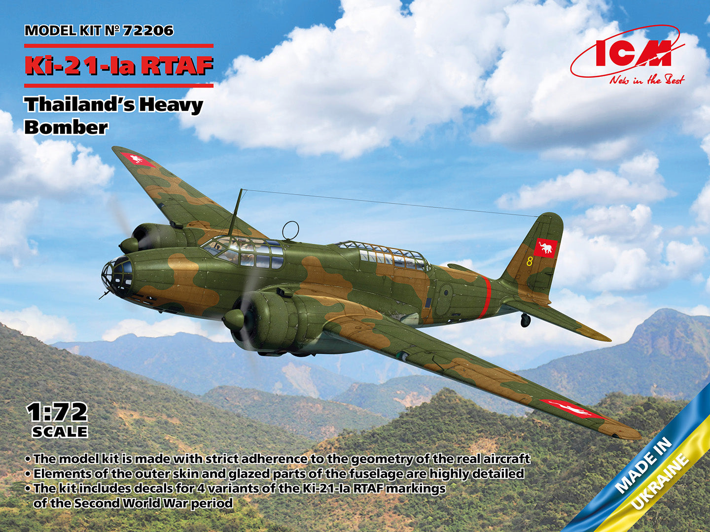 ICM 72206 1:72 Ki-21-Ia RTAF Thailand’s Heavy Bomber Military Aircraft Plane Kit