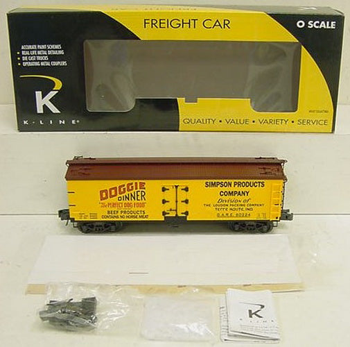 K-Line K742-8023 O Gauge Doggie Dinner Wood Sided Reefer Car #60224 LN/Box