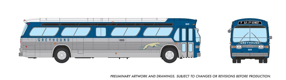 Rapido Trains 753119 HO Greyhound Blue & Silver Deluxe New Look Bus #9609