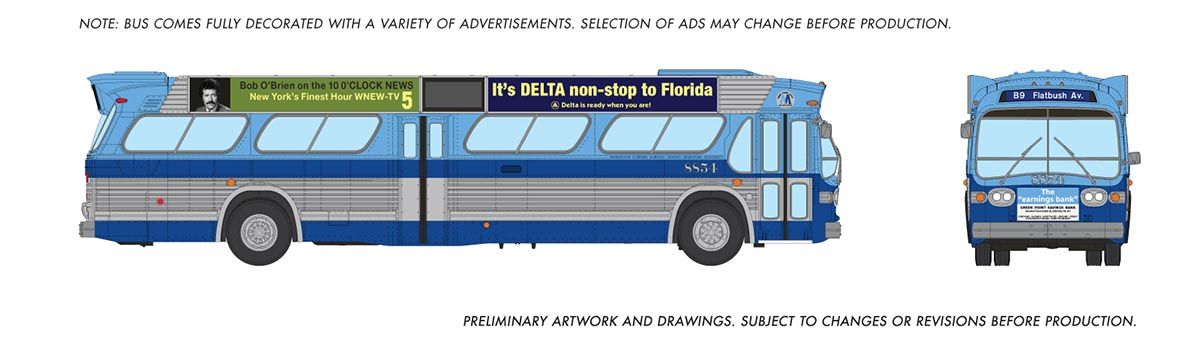Rapido Trains 753146 HO New York MTA Blue Deluxe New Look Bus with ads #8854