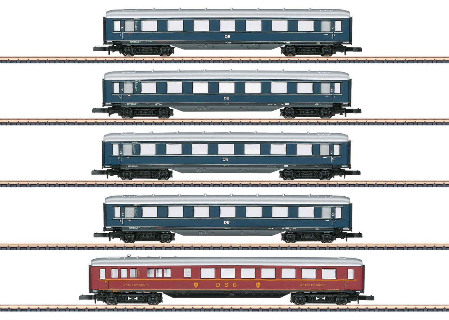Marklin 87357 Z DB Express Train Skirted Passenger Cars (Set of 5)