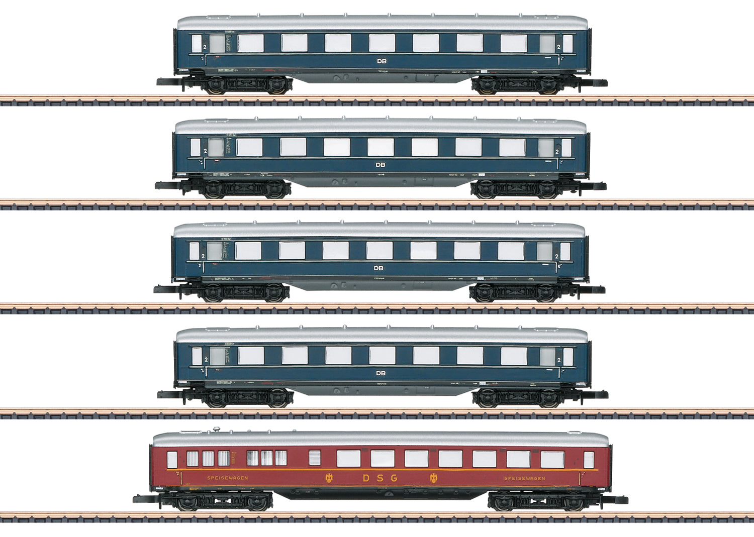 Marklin 87357 Z DB Express Train Skirted Passenger Cars (Set of 5)