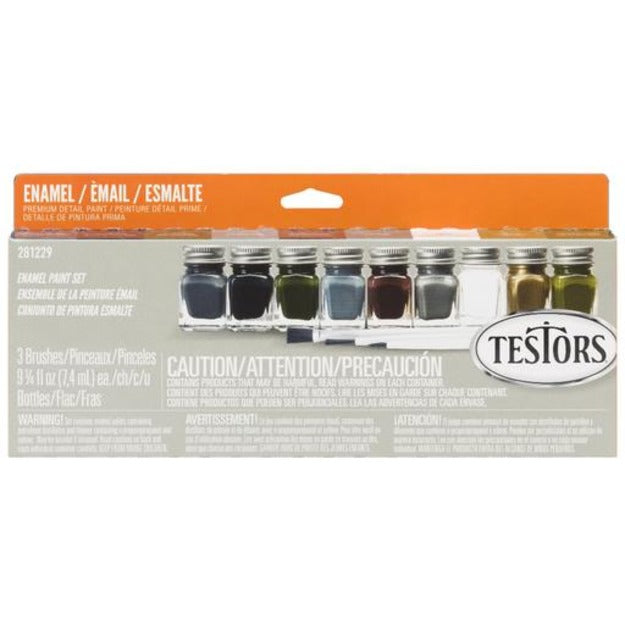 Testors 281229 Military Enamel Paints Set with Brushes