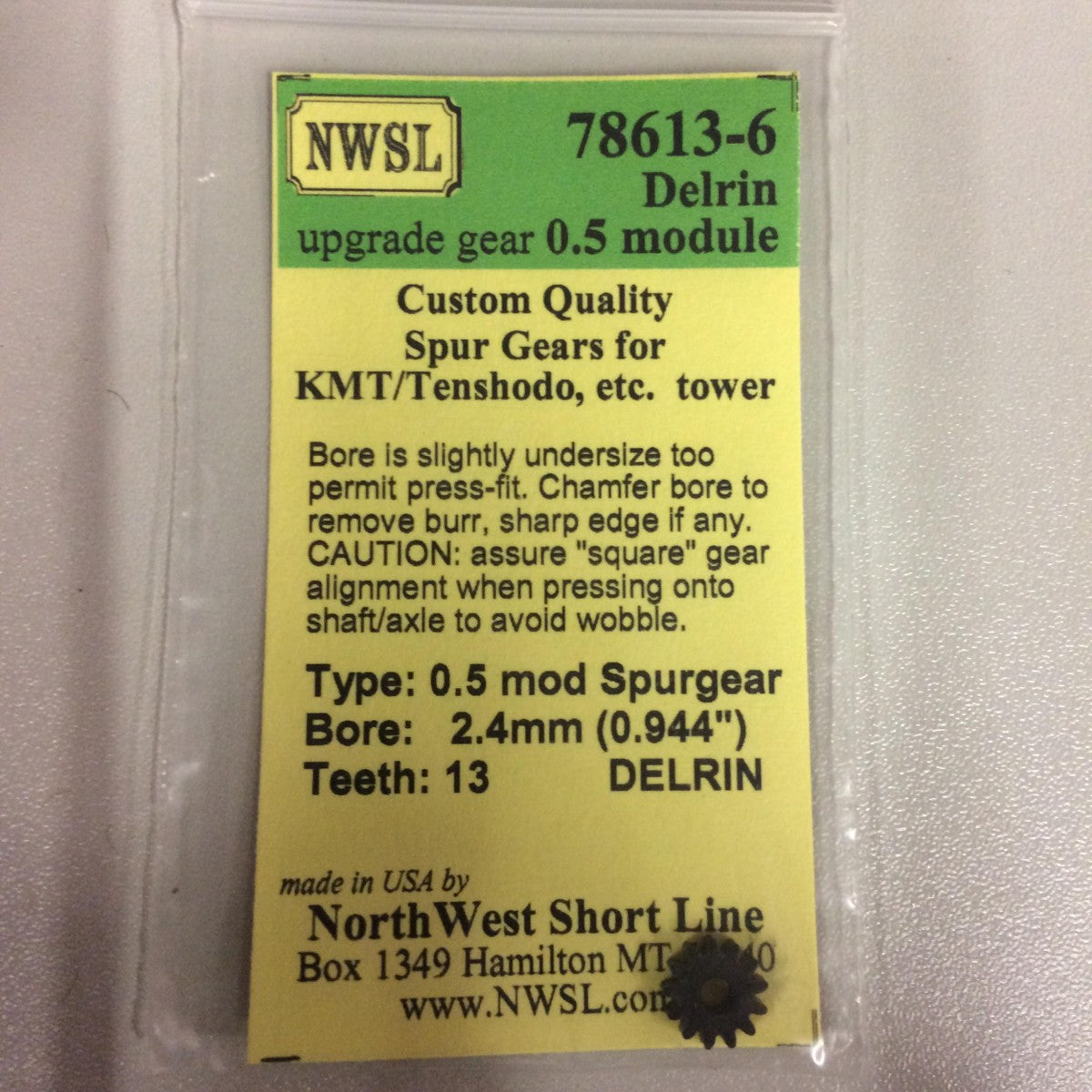 Northwest Short Line 78613-6 HO KMT Delrin Tower Gears 13T