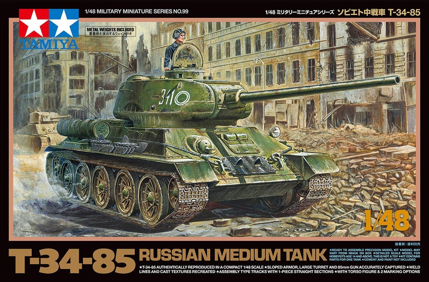 Tamiya 32599 1:48 T34/85 Russian Med Military Tank Model Kit
