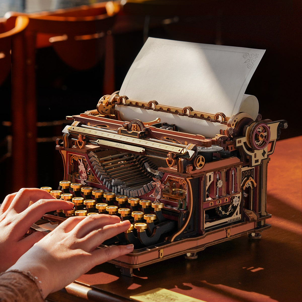 Robotime LK703C ROKR Magic Version Mechanical Typewriter Wooden 3D Puzzle