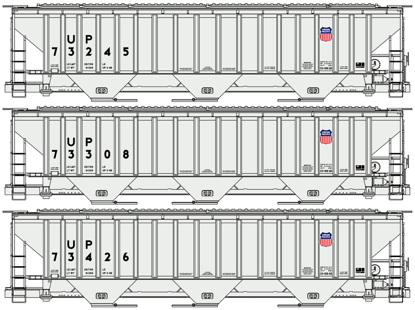 Accurail 8138 HO Union Pacific Pullman Standard Covered Hopper Kit (Set of 3)