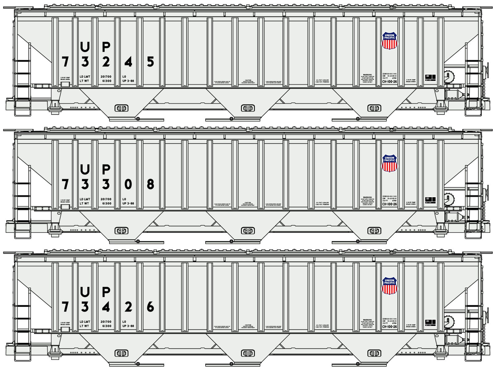 Accurail 8138 HO Union Pacific Pullman Standard Covered Hopper Kit (Set of 3)