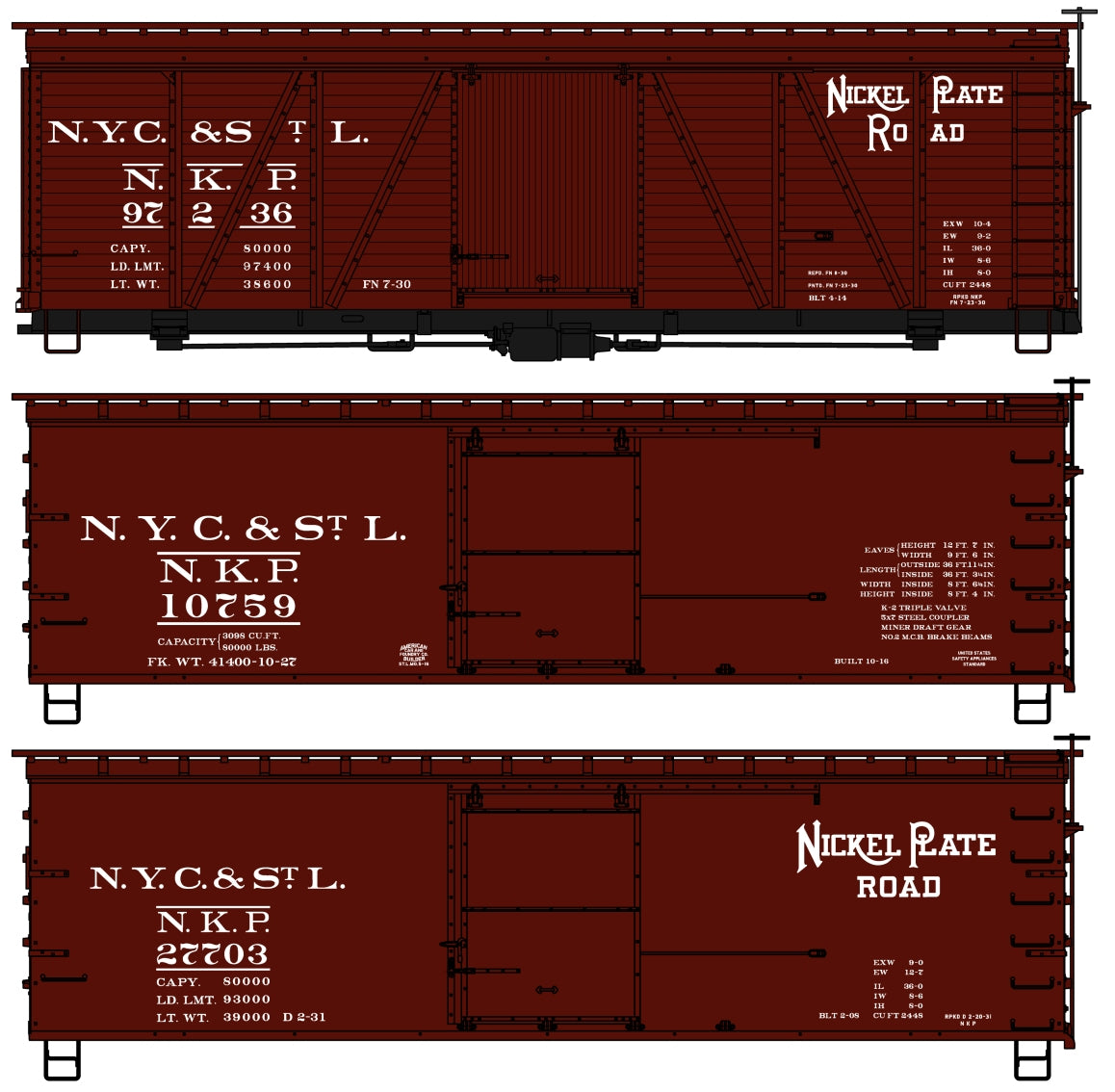 Accurail 8140 HO Scale Nickel Plate Road 36' Fowler & Wood Boxcar Kit (Set of 3)