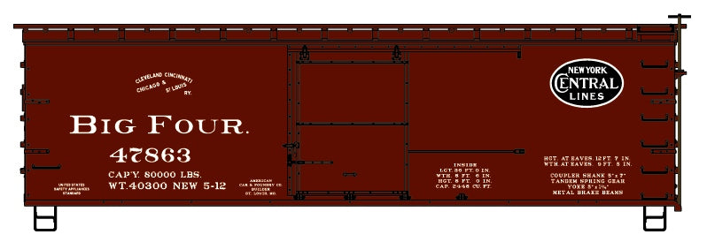 Accurail 81892 HO Big Four New York Central 36 Foot Wood Boxcar #47863