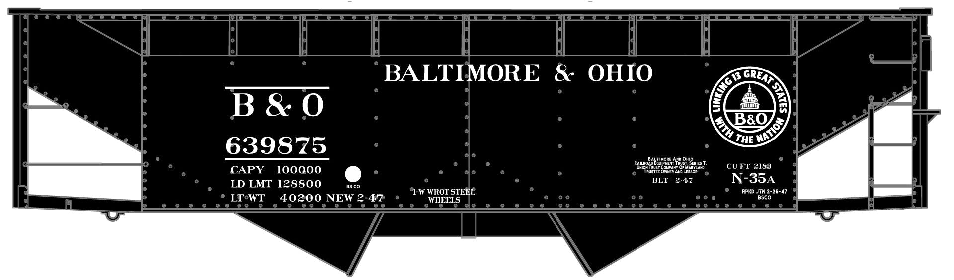 Accurail 81902 HO Baltimore & Ohio 50-Ton Offset Twin Hopper #639875